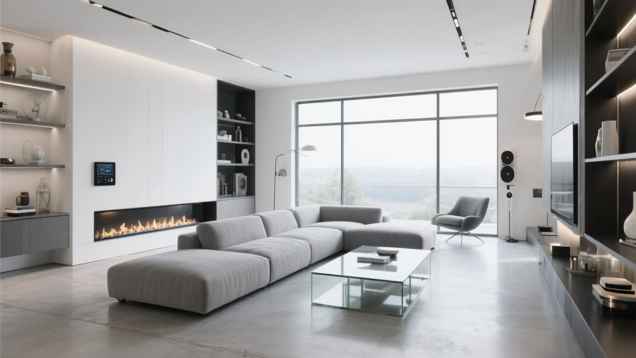Minimalist living space with smart home automation system