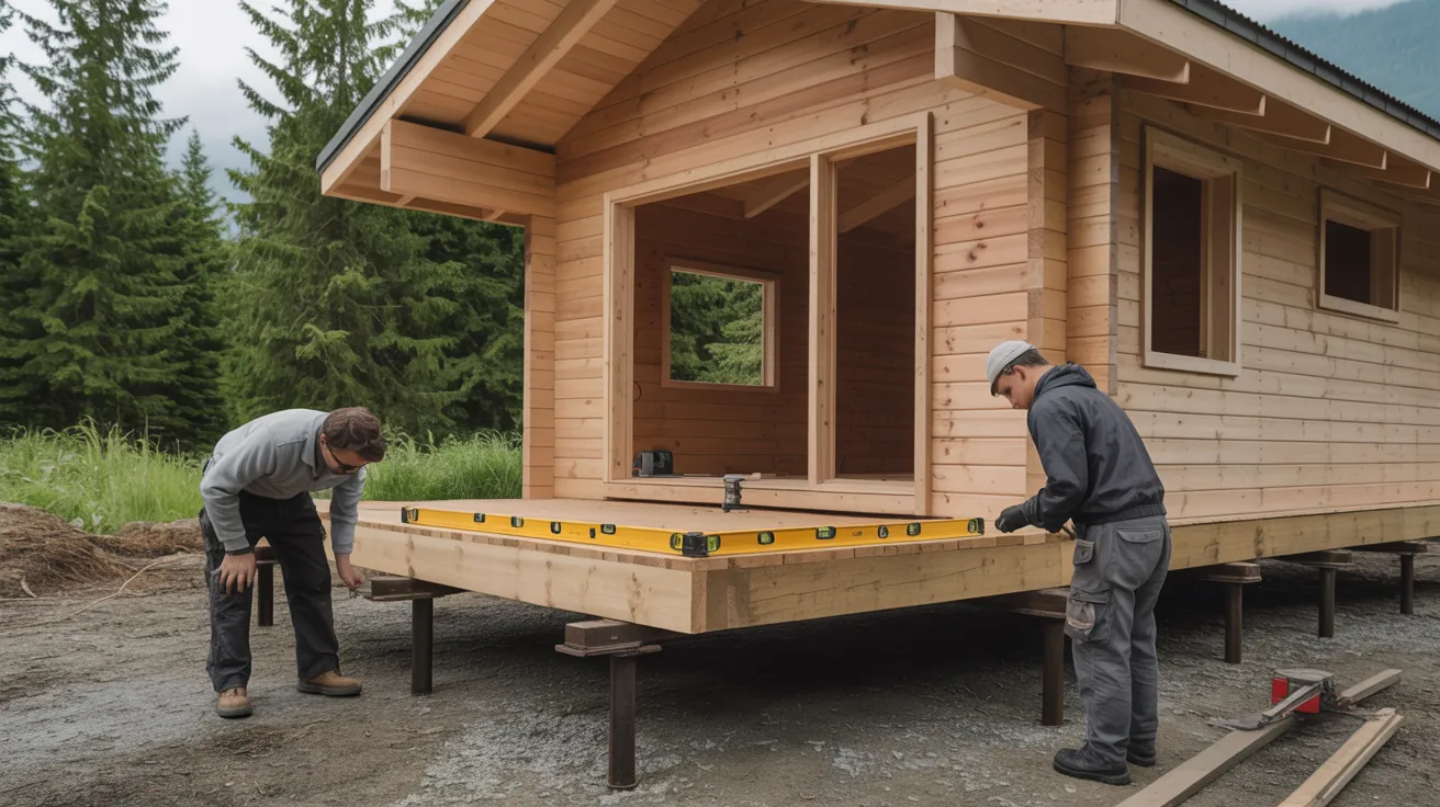 Leveling cabin on foundation